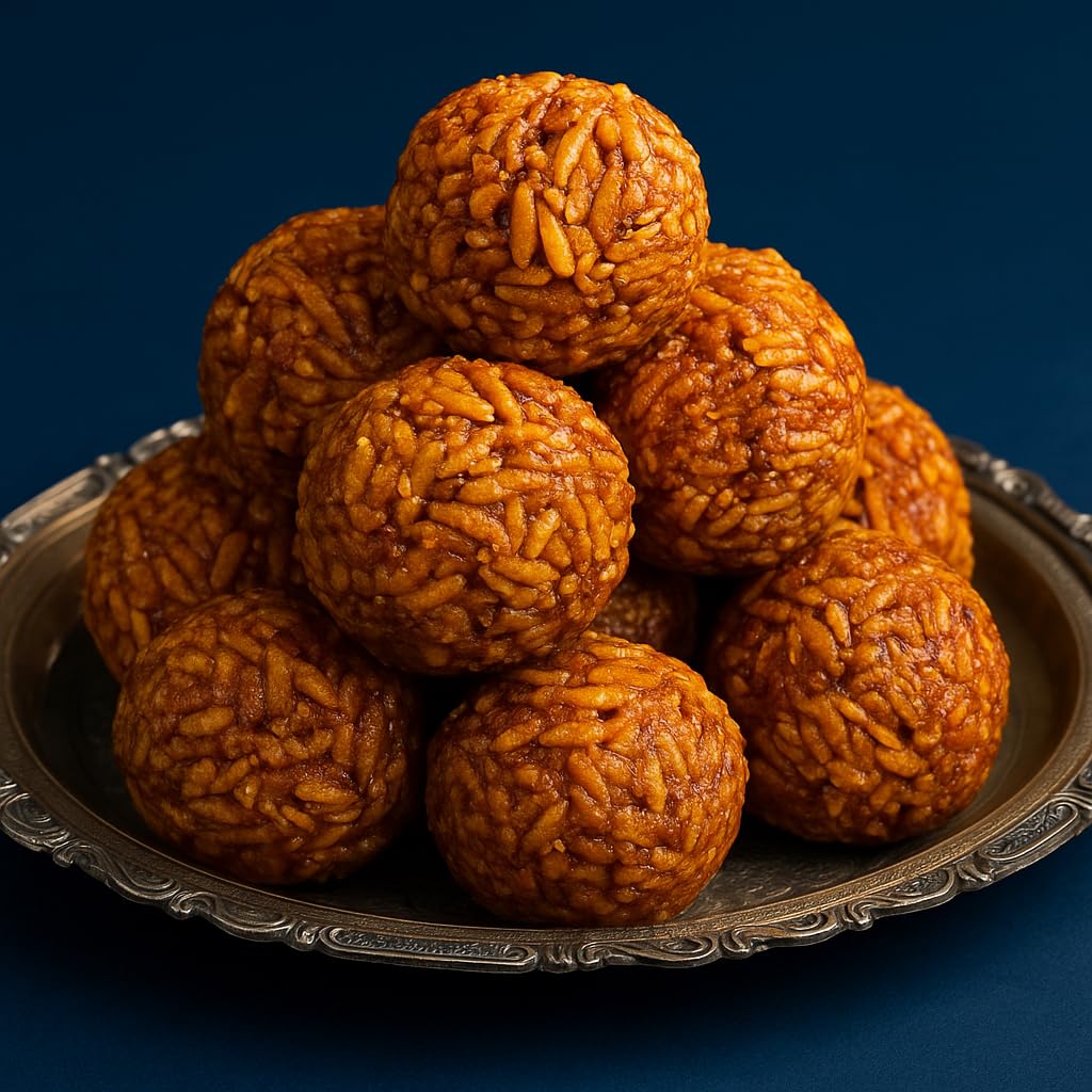 BANGLARMISTI Chirer Moa - Crispy Crunchy Indian Delicacy, Poha Laddoo, Jaggery, Puja Prasad, 15 Pieces Pack