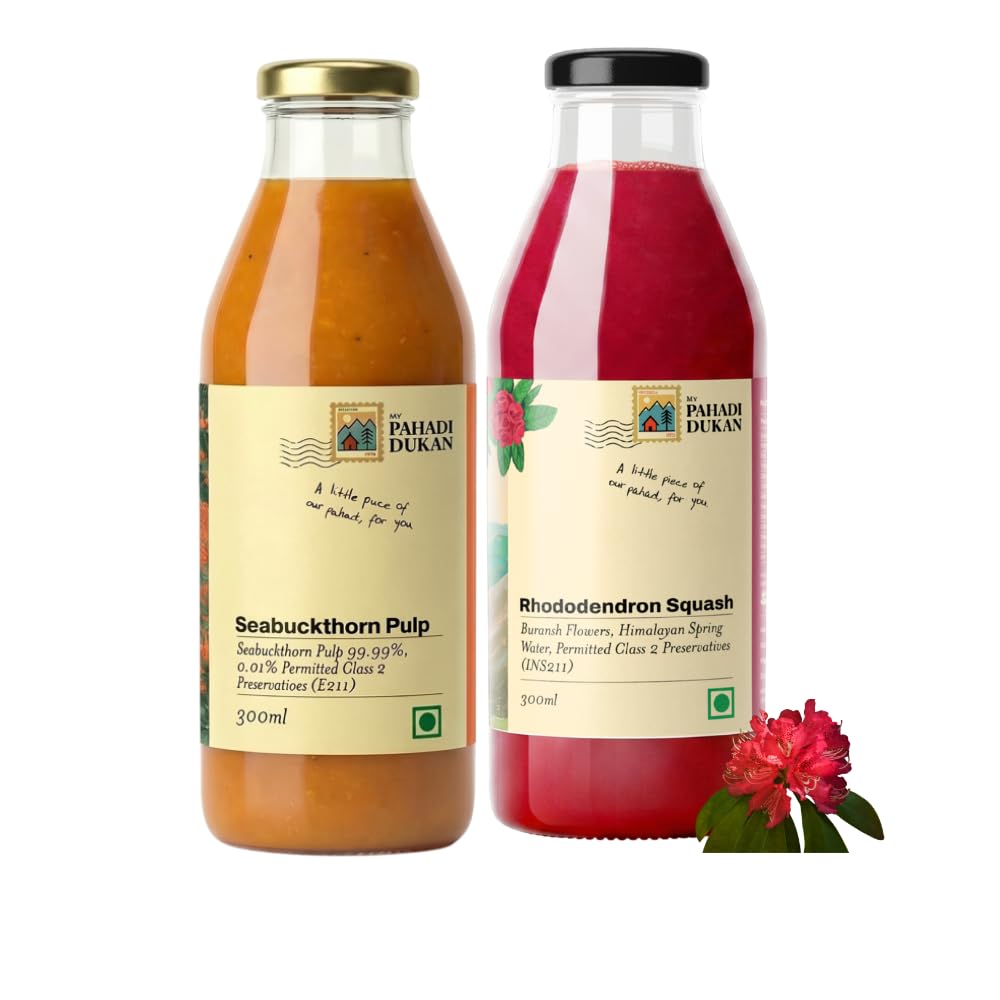 My Pahadi Dukan Himalayan Sea Buckthorn Concentrate Pulp 300ml and Buransh (Rhododendron) Juice