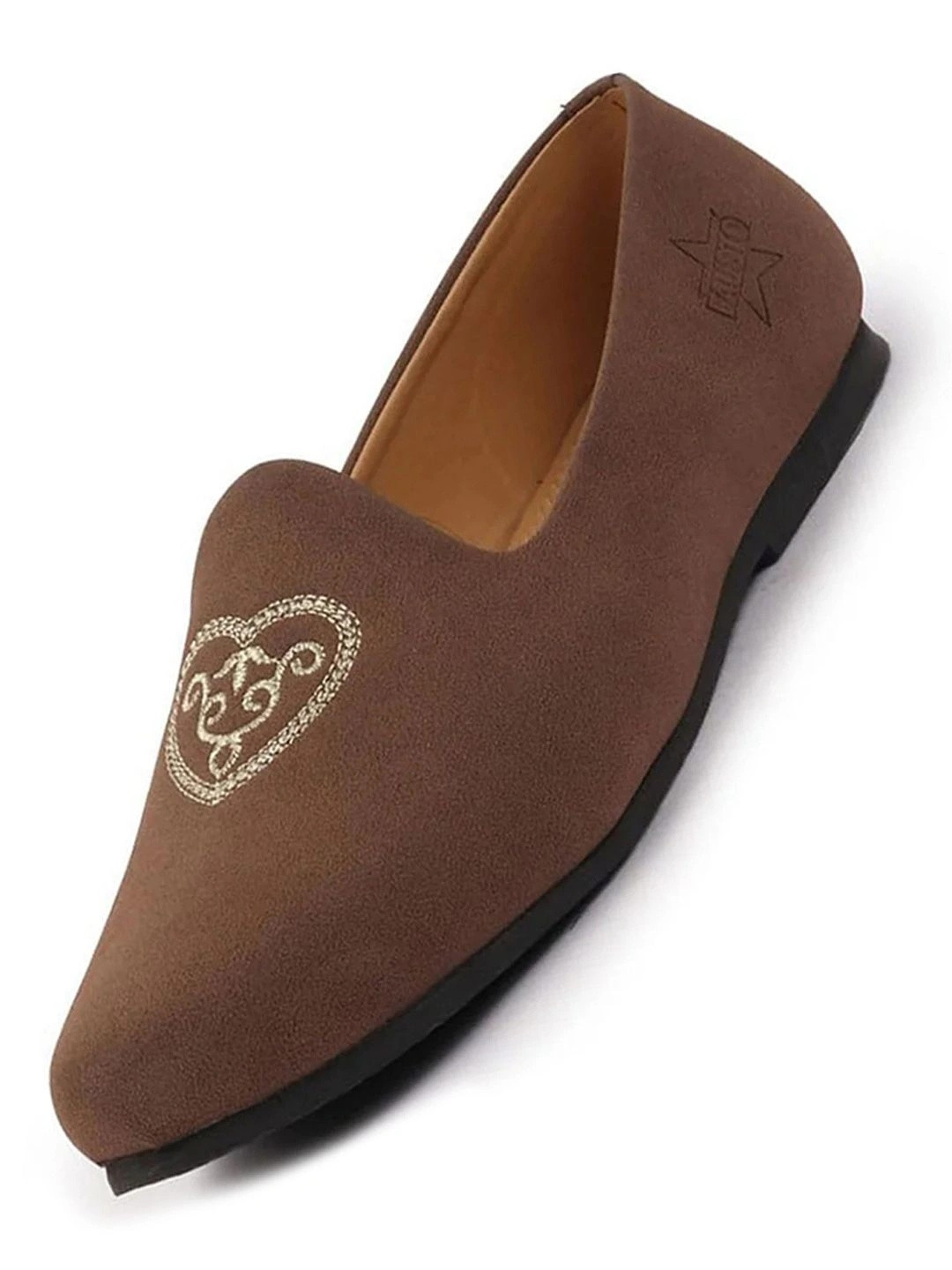 FAUSTO Men Traditional Ethnic Embroidered Design Velvet Slip On Juttis & Mojaris For Party