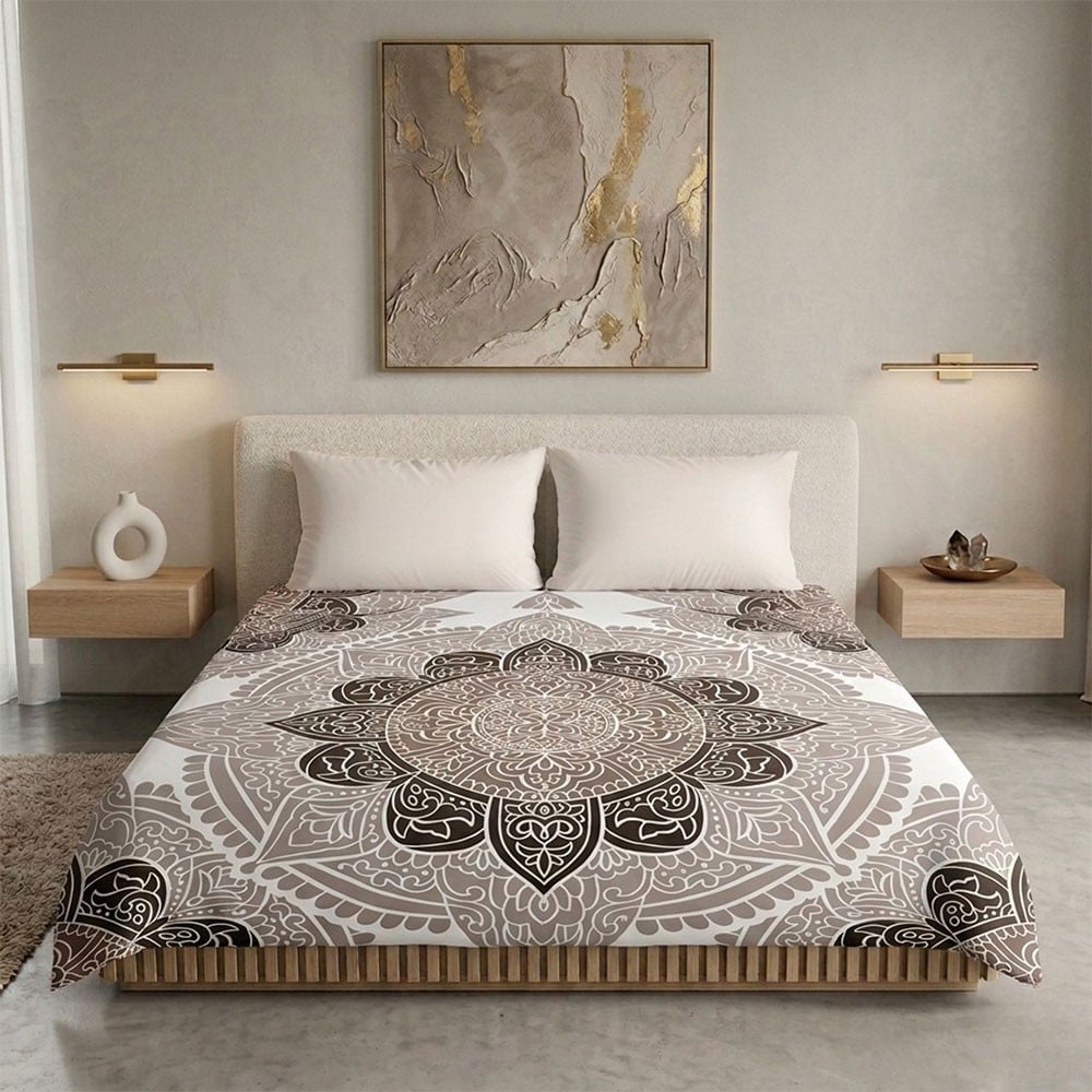 Elegant Weavers Jaipuri Design Microfiber Double Bedsheet (Beige)
