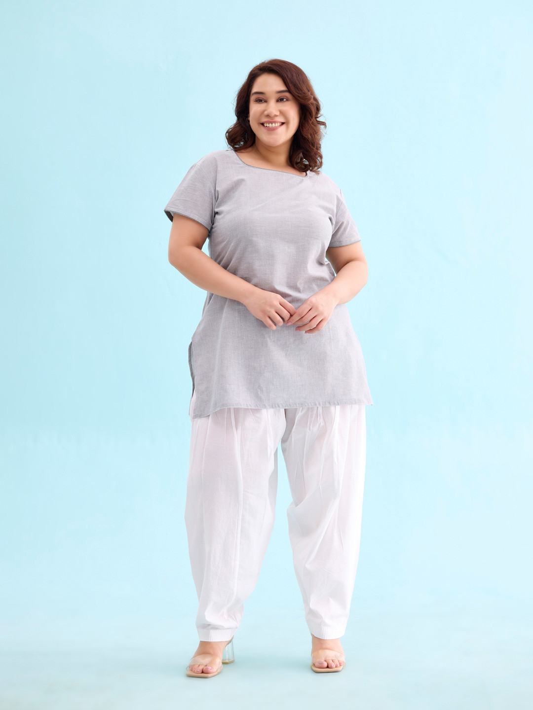 Go Colors White Relaxed Fit Solid Salwar
