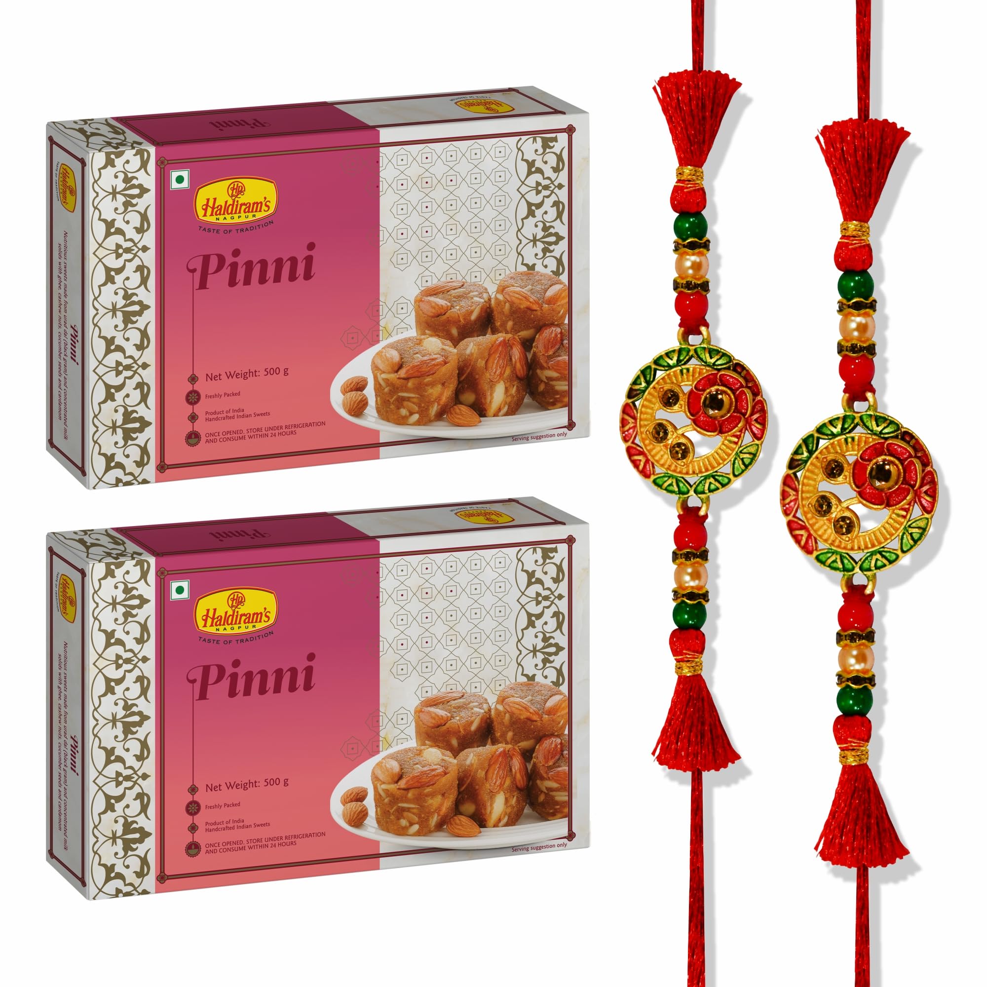 Haldirams Nagpur Pinni Sweet (Pack of 2 x 500g) With Premium 2 Rakhi