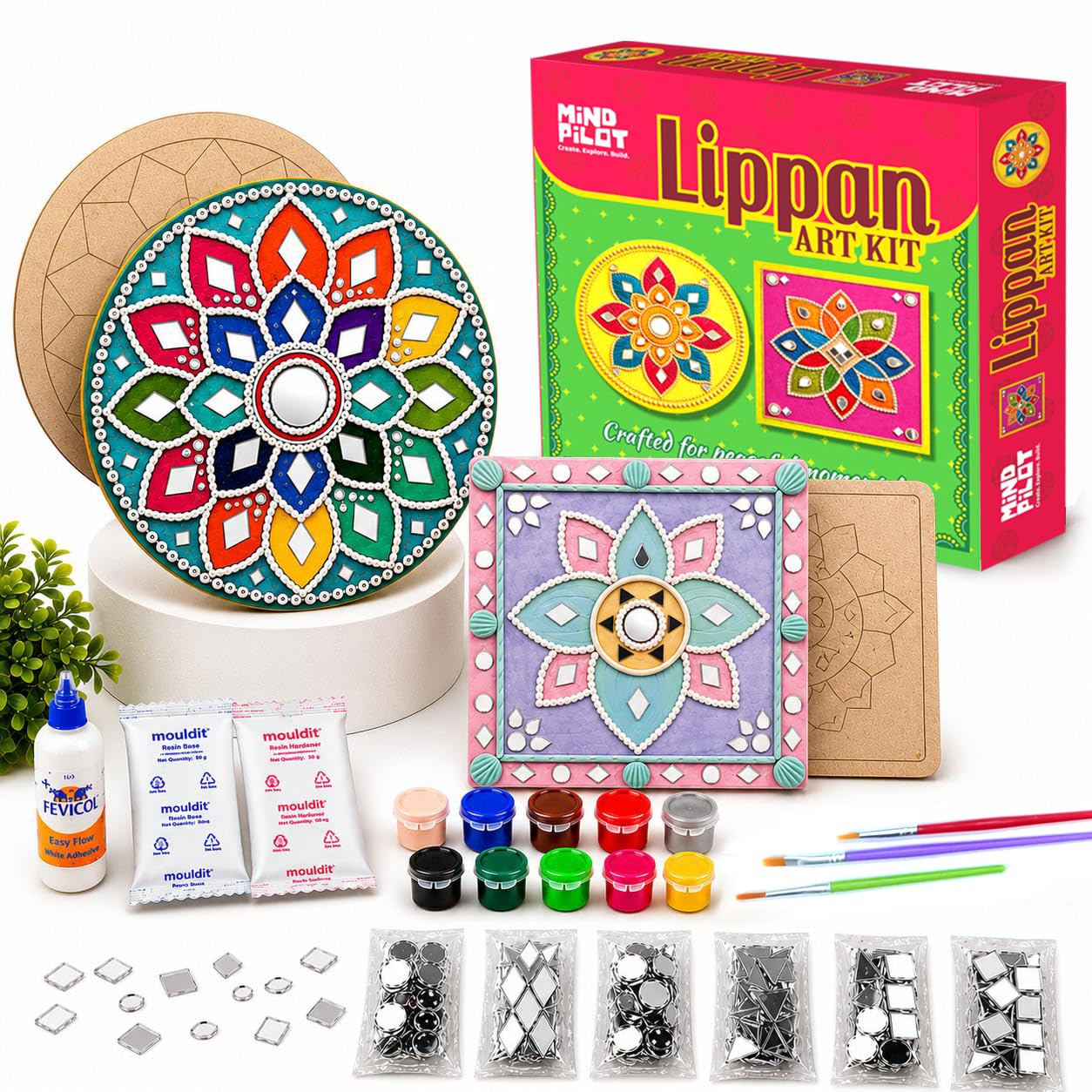 Mind Pilot Lippan Art Kit for Adults & Kids - DIY Mirror Wall Decor & Gift