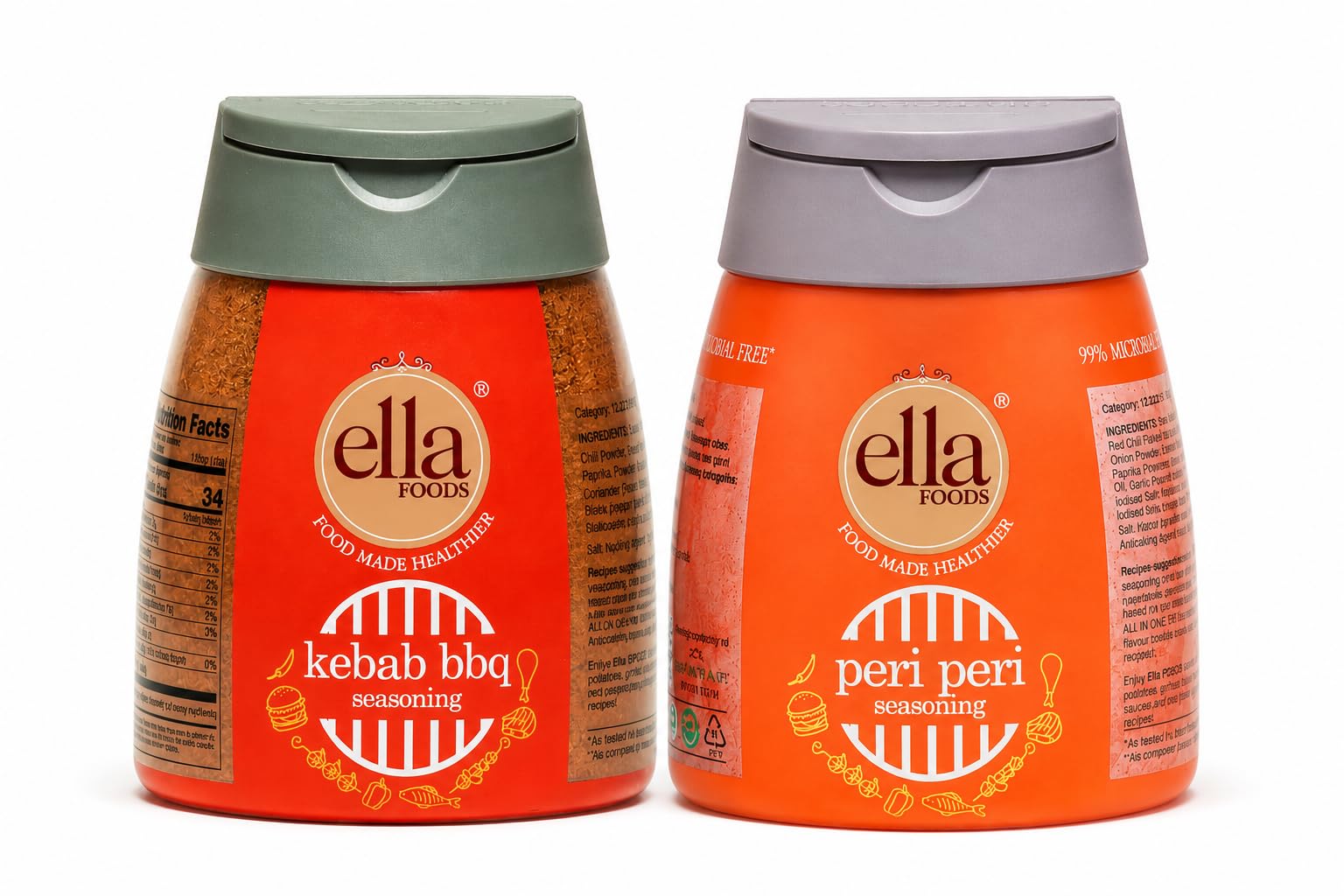 Ella Foods Kebab BBq + Peri Peri Seasoning Combo (Pack of 2 x 100 Gm)