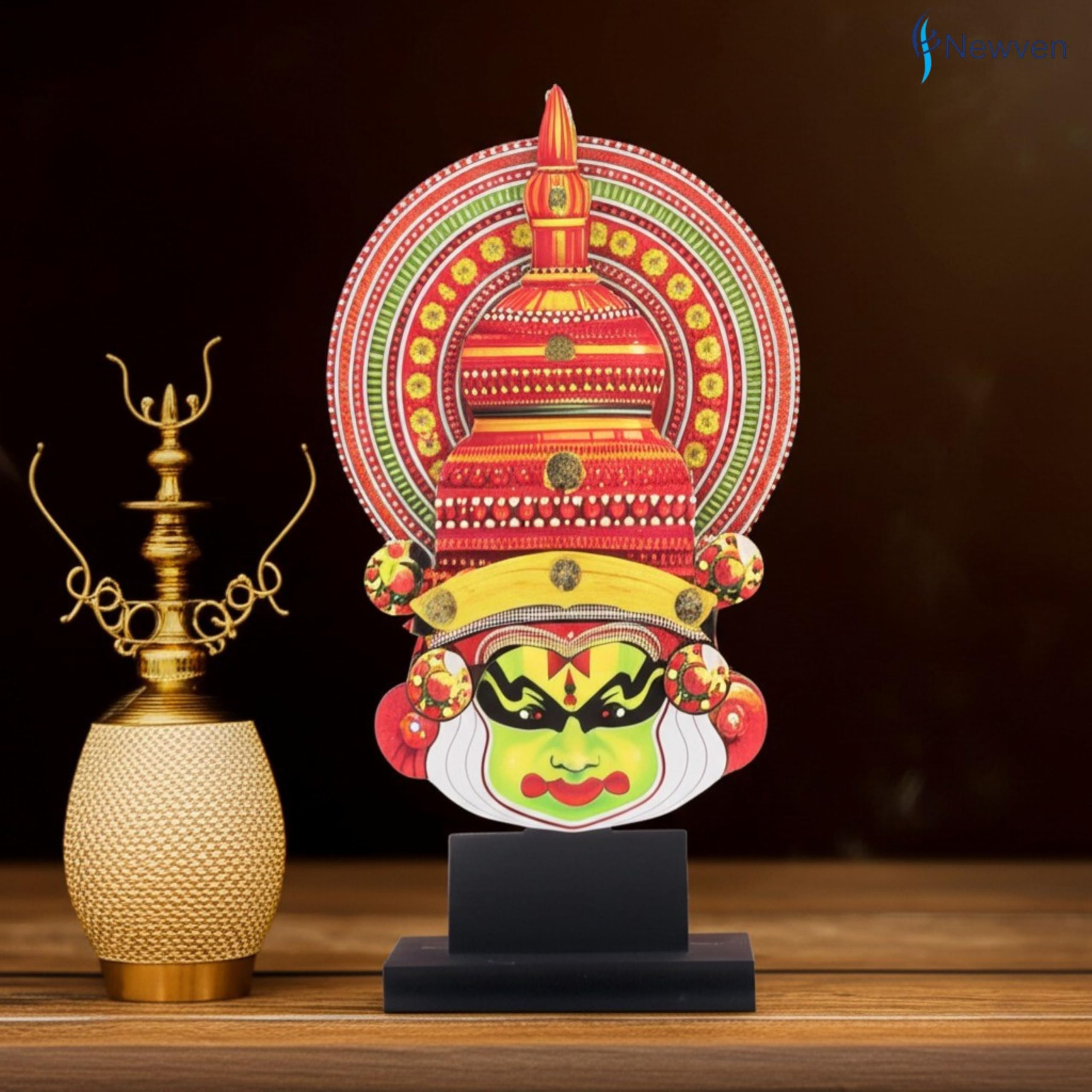 Kerala Kathakali Face Stand, Multicolour Wooden Table Showpiece