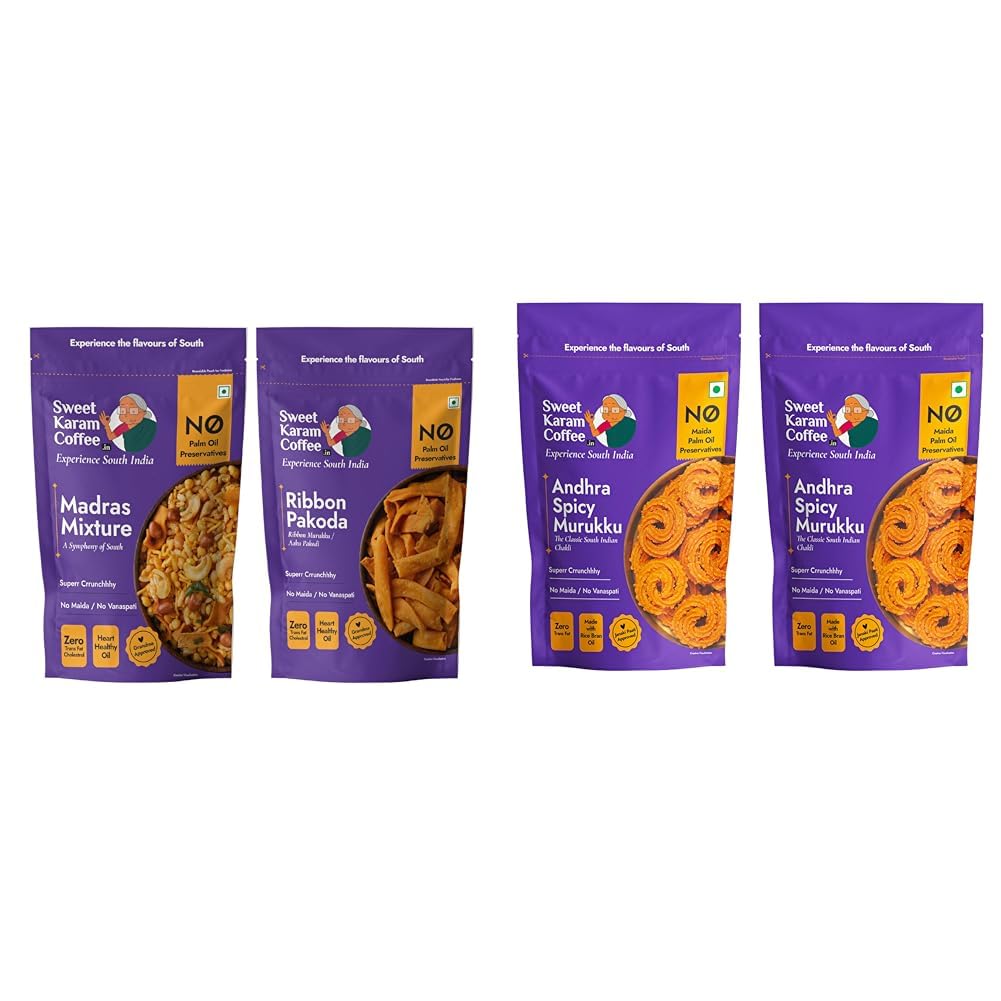 Sweet Karam Coffee’s South Indian Crunchy Combo Pack - Ribbon Pakoda & Special Madras Mixture