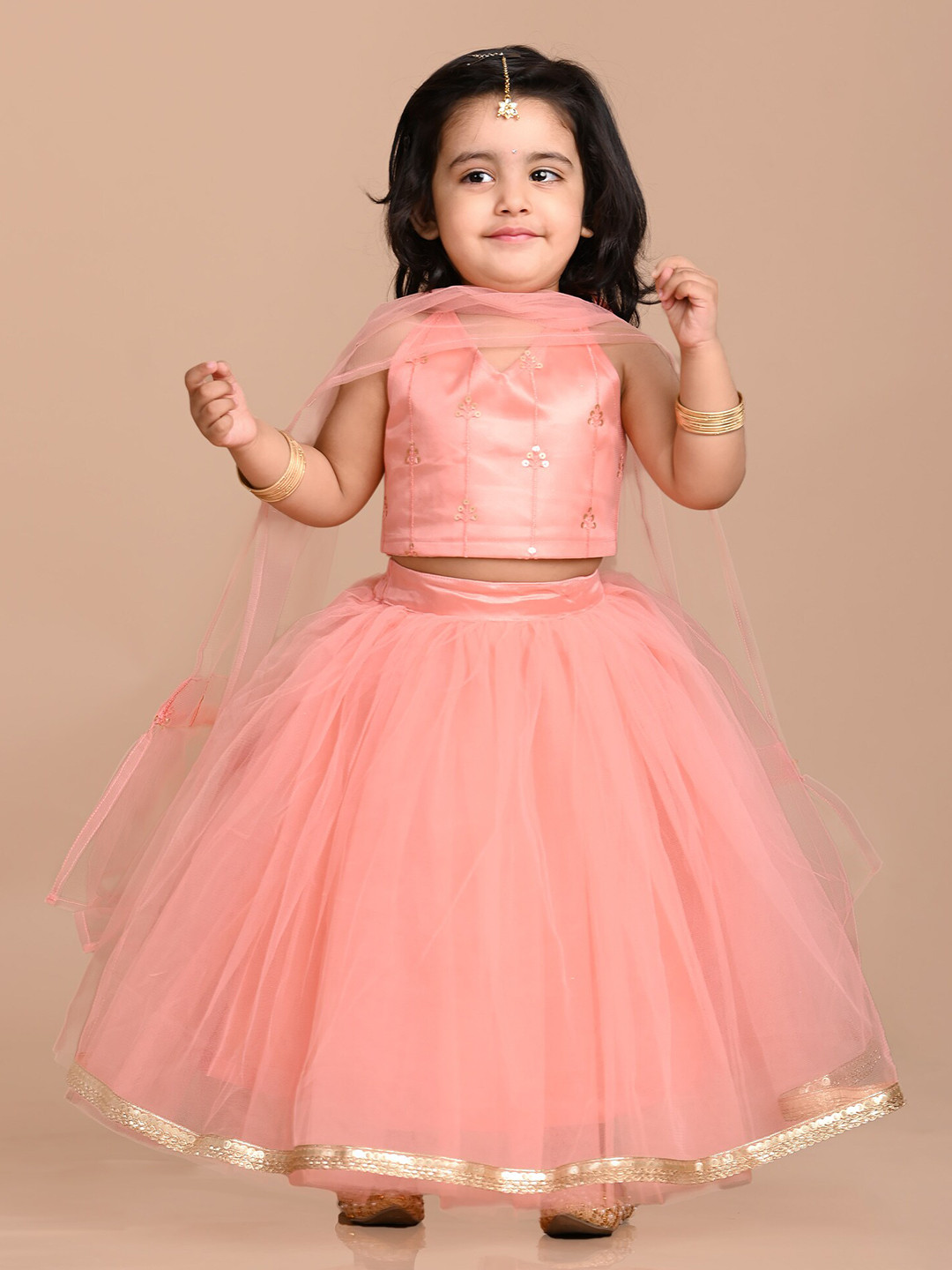 BAESD Girls Embroidered Net Thread Work Ready to Wear Lehenga & Blouse With Dupatta