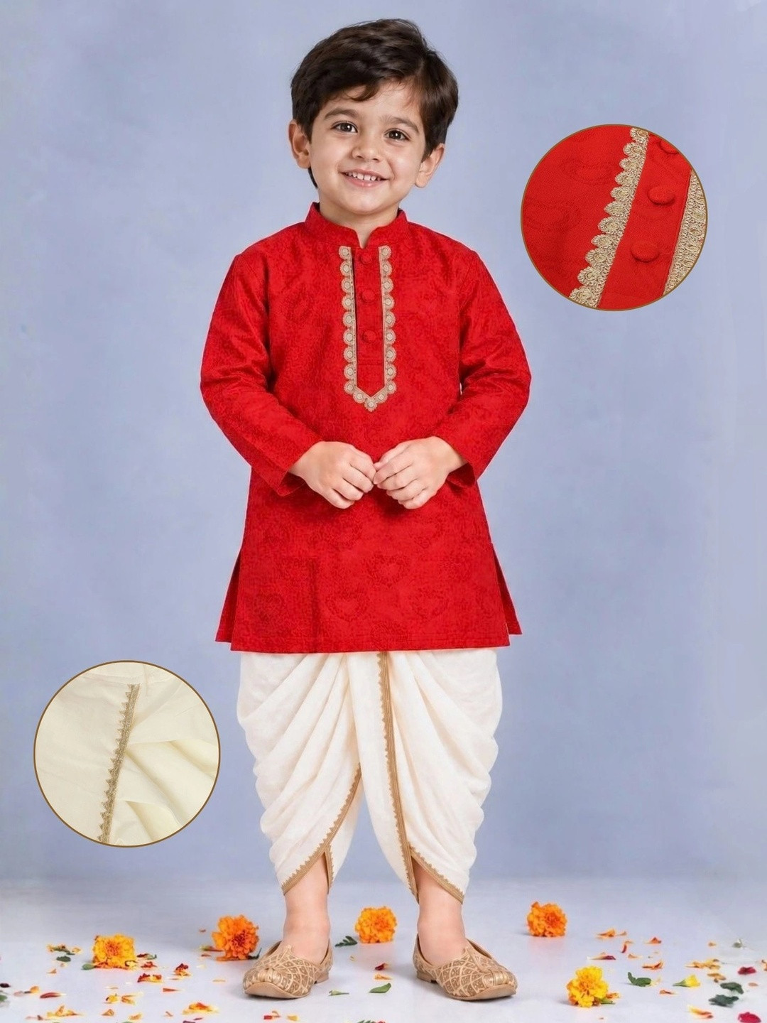 Little Bansi Boys Ethnic Motifs Regular Pure Cotton Kurta with Dhoti Pants