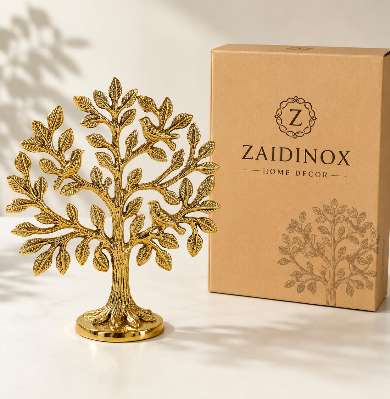 100% Pure Metal, Brass Gold Finish Kalpvriksh Tree with 4 Birds
