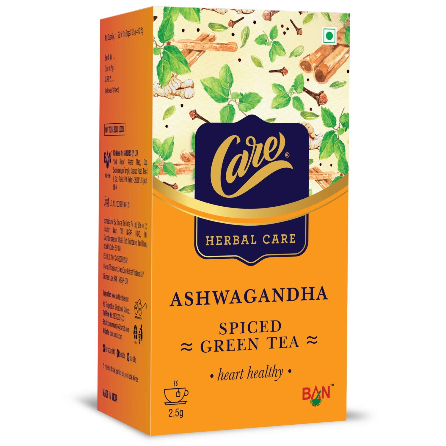 CARE Ashwagandha Spiced Green Tea with Tulsi Ginger & Cinnamon