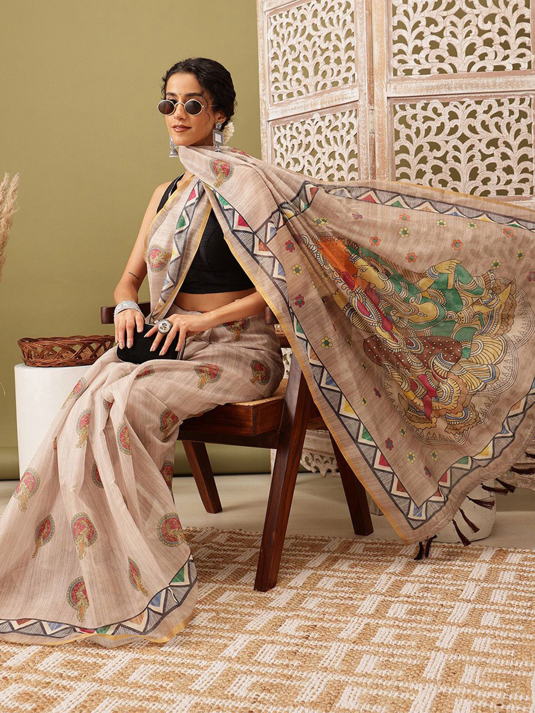 Silk Land Madhubani Design Cotton Blend Digital Print Saree