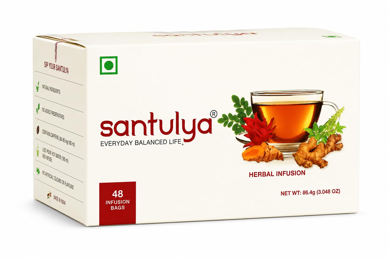 SANTULYA Herbal Tea –Turmeric, Tulsi,Moringa,Hibiscus & Ginger, 48 Tea Bags