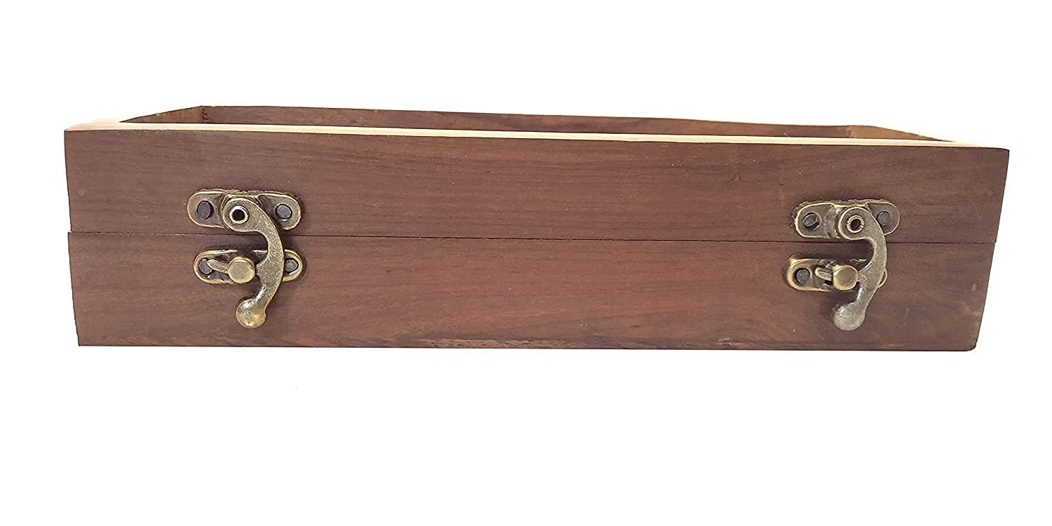 andmade Wooden Table Top Masala Dabba with 3 Containers Cum Kitchen Spice Box with Glass Top Sheet and Spoon (Brown)