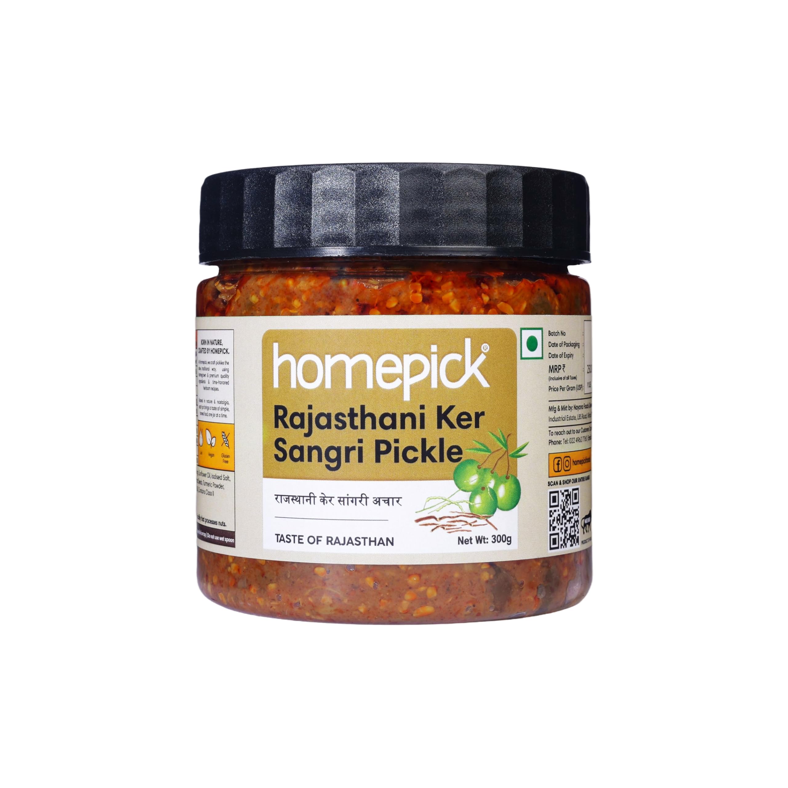 Homepick Rajasthani Ker Sangri Pickle 300g-Marwadi Ker Sangri Achar (Jain)