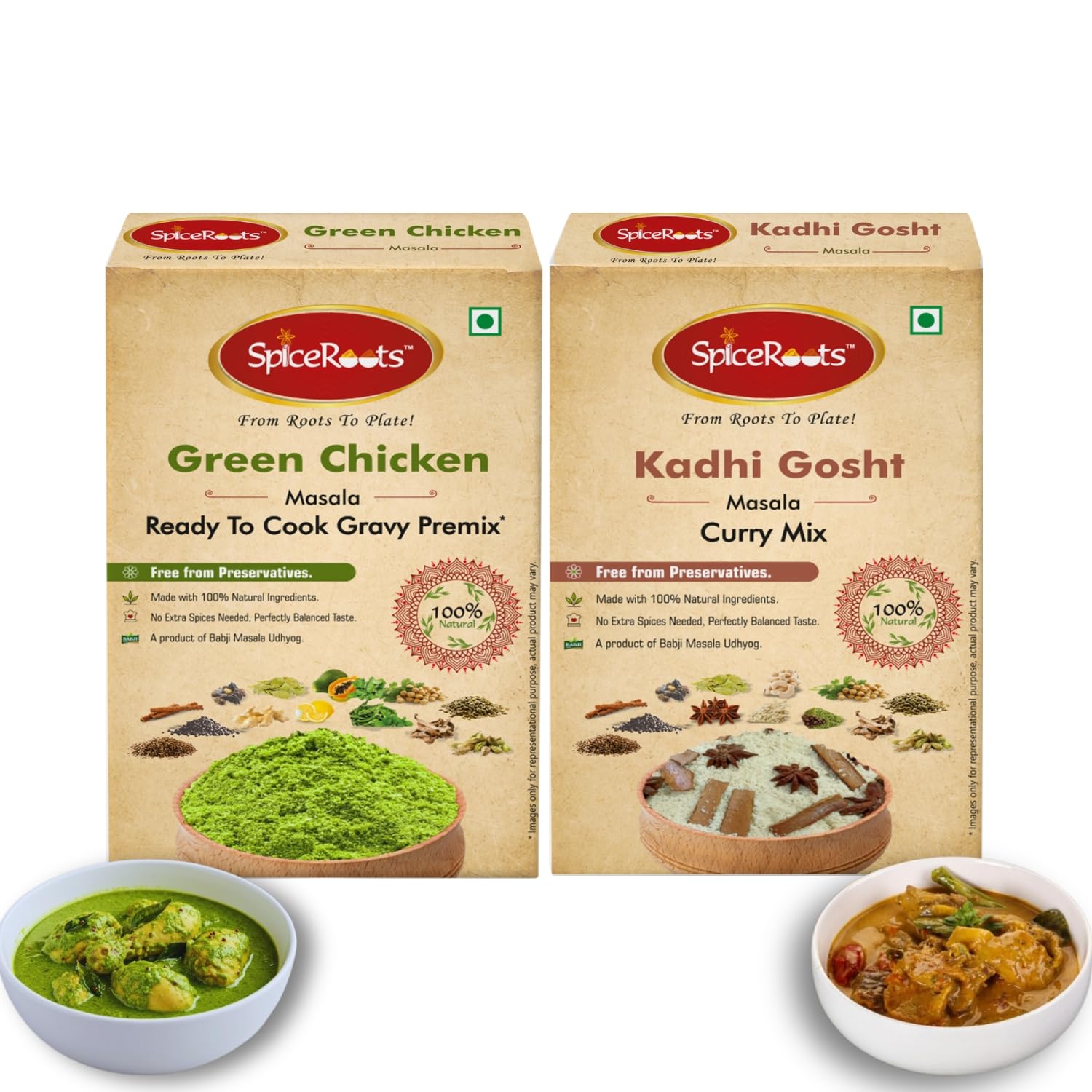 SpiceRoots Green Chicken Masala & Kadhi Gosht Masala Combo