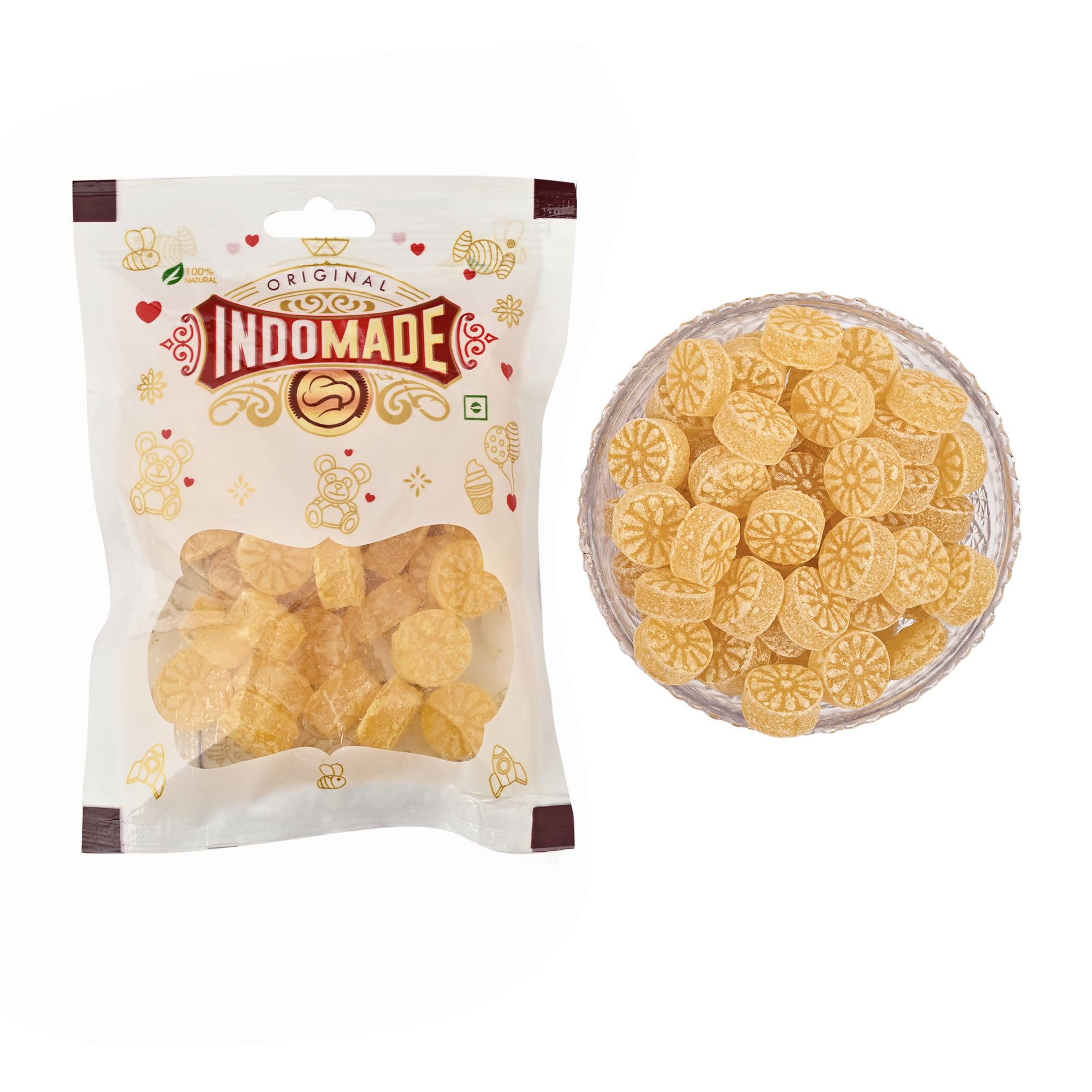INDOMADE Sweet Mango Candy, Traditional Indian Aam Toffee, Hard Candy, Mango Flavor, Round Shape