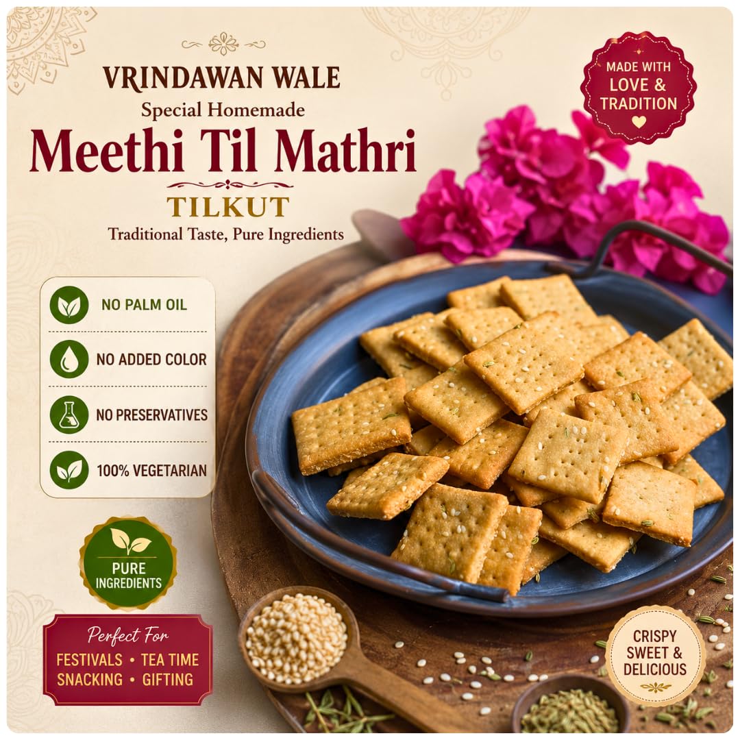 Vrindawan Wale Special Homemade Meethi Til Mathri Tilkut, No Palm Oil, No Preservatives
