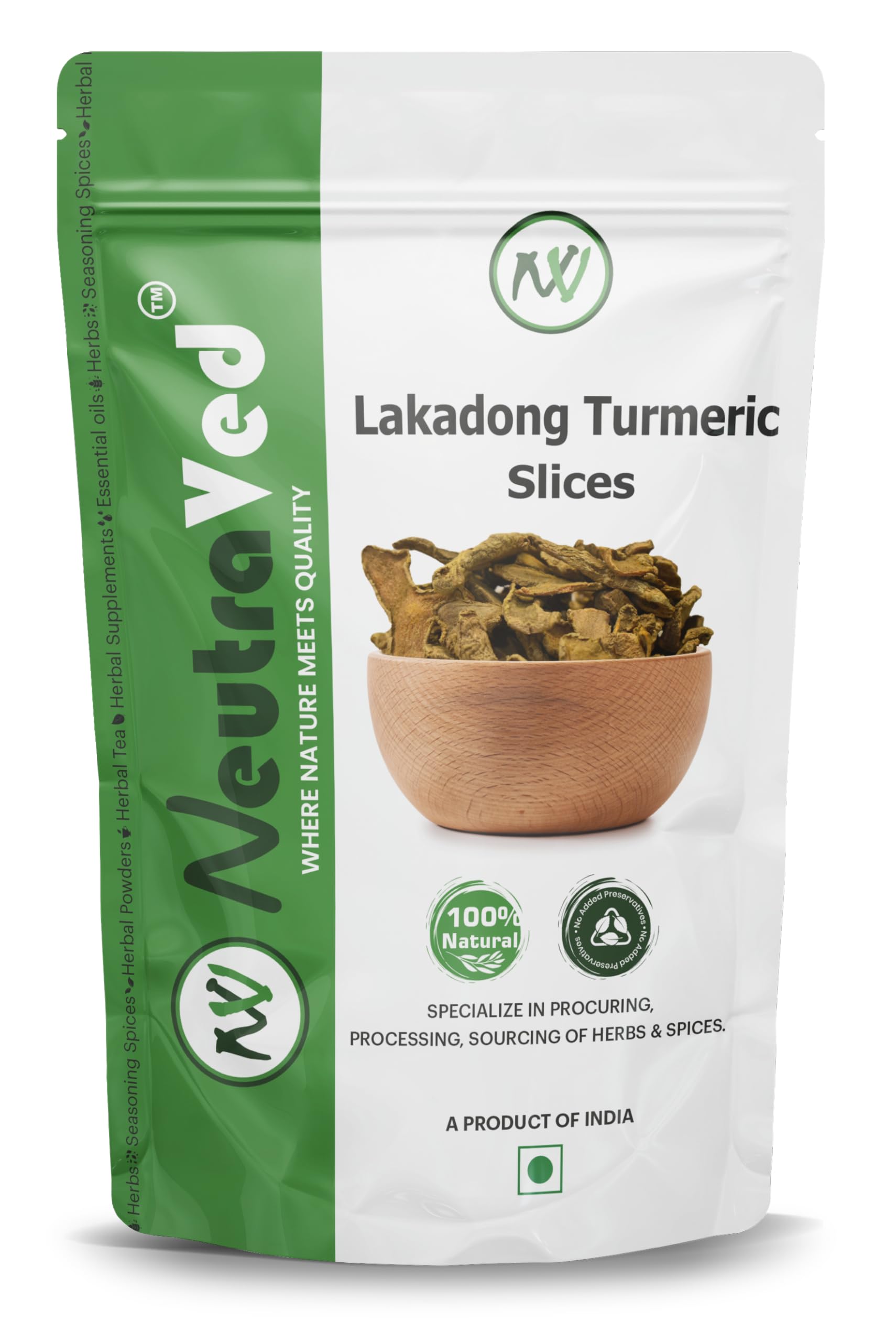 NeutraVed Dry Lakadong Turmeric Slices, Sabut Haldi for Cooking & Immunity, High Curcumin Raw Turmeric
