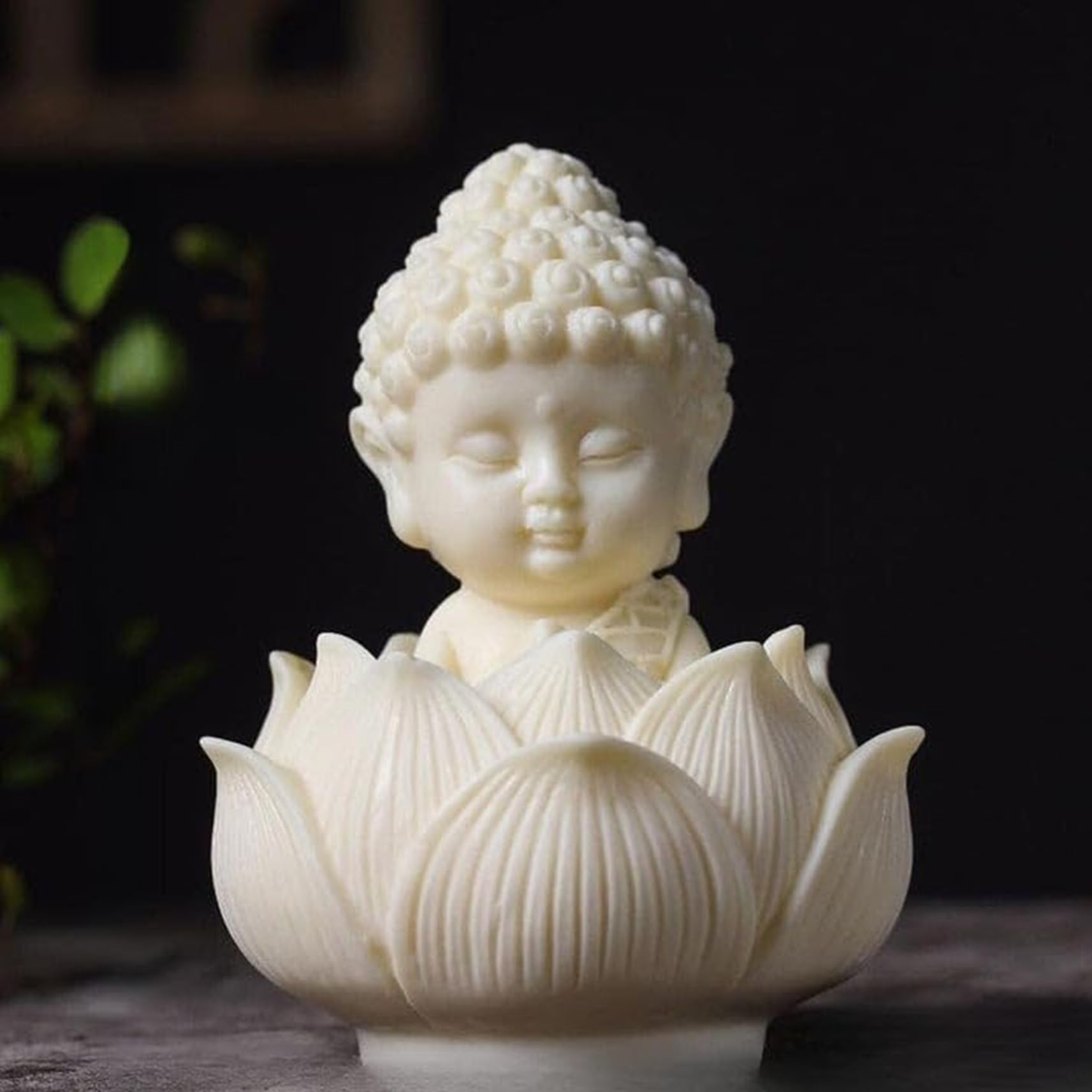 ️ Lotus Baby Buddha Statue for Tranquil Spaces, Ideal for Home, Office Desk & Car Dashboard Decoration (White