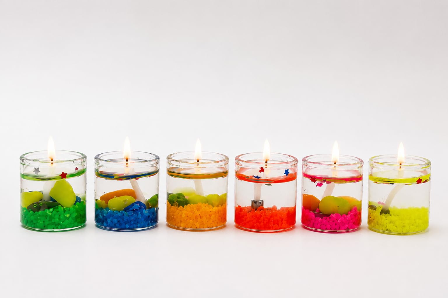 6 Pcs Colorful Gel Wax Decorative Glass Candle Set