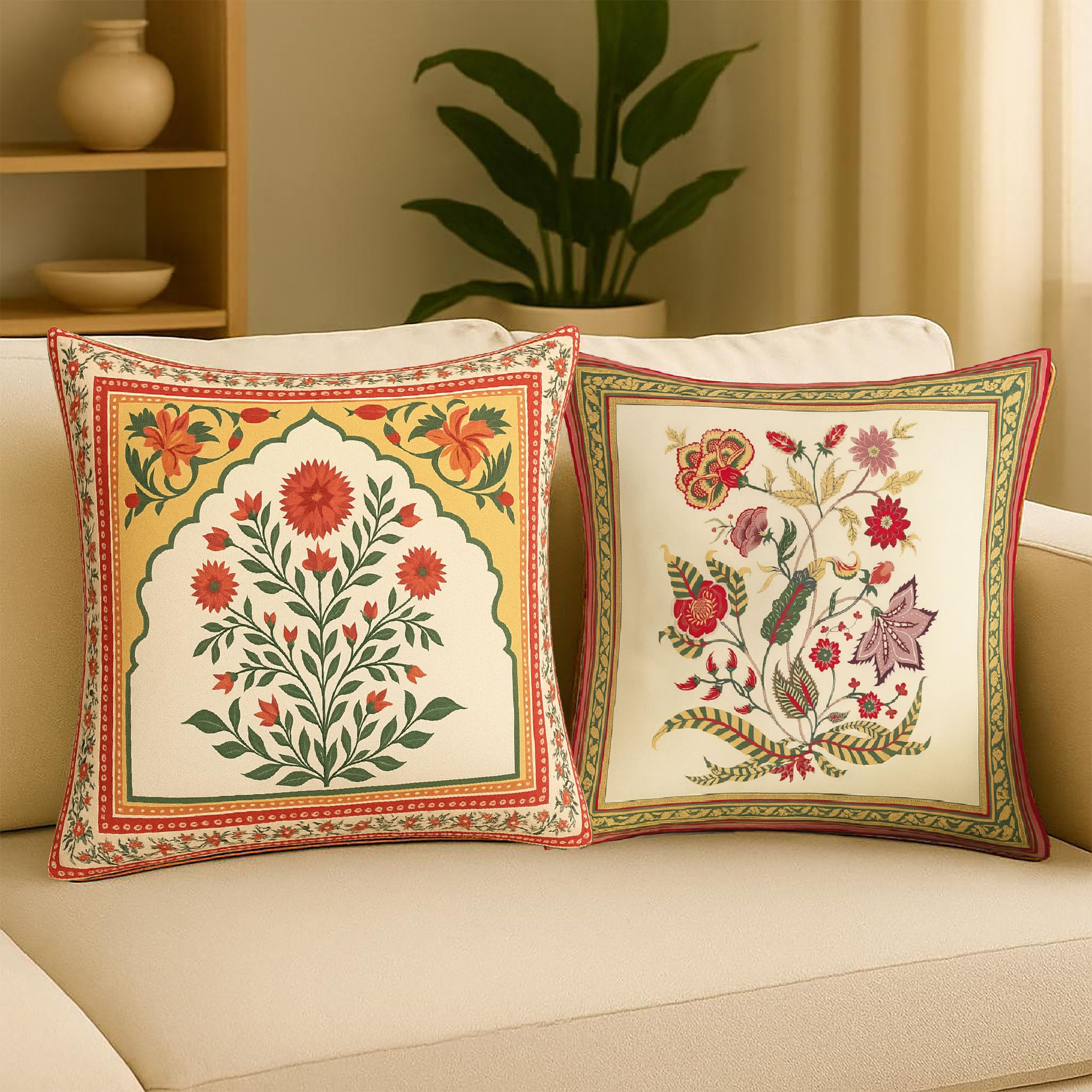 Hummingbird Cushion Covers (16x16 Inch) Printed Square Covers Soft Decorative for Sofa/Chair/Bedroom Rose-Poppy