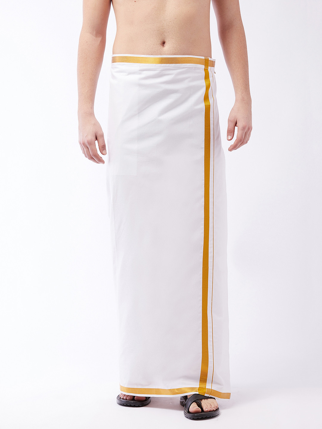 VASTRAMAY Men White Solid Cotton Dhoti