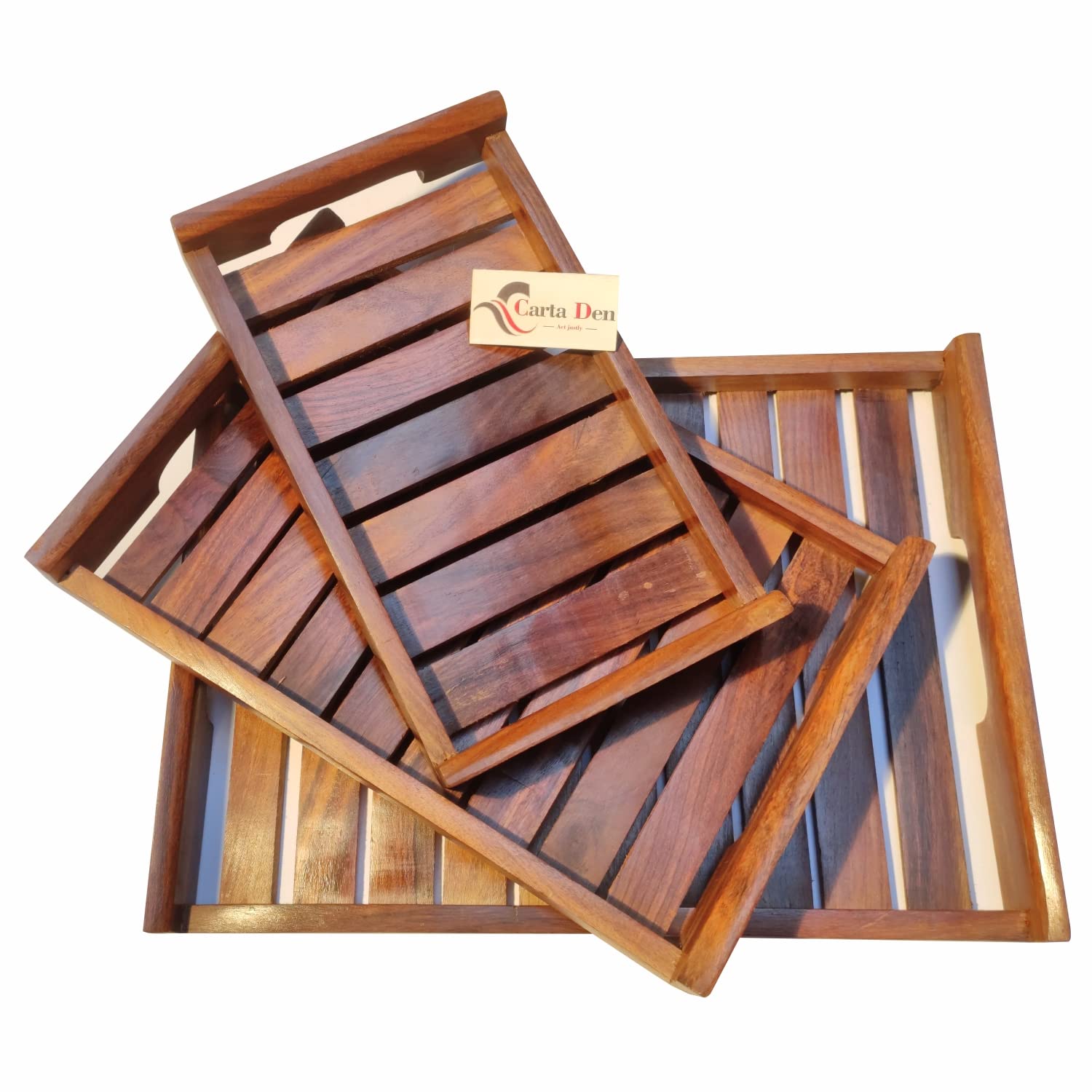 CARTADEN Wooden Serving Trays Modern Style With Cutout Handle Large, Medium And Small For Food