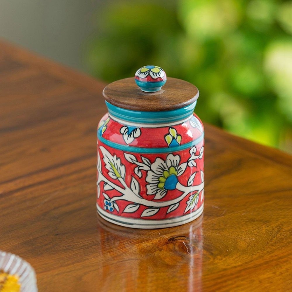 ExclusiveLane Ceramic Mughal Cylindrical Airtight Container