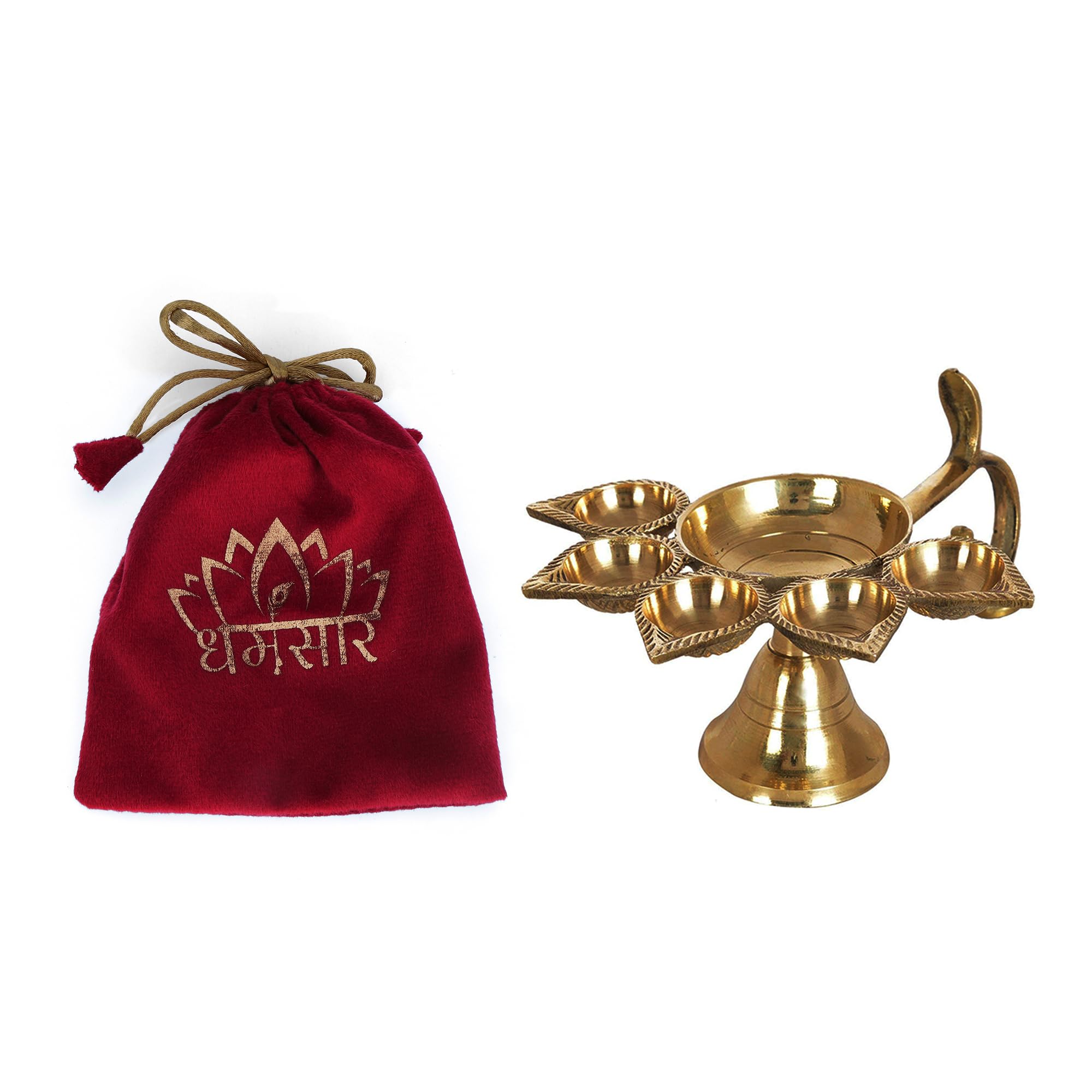Ltd Panch Aarti Diya with Handle Big Size,Panchmukhi Diya for Puja Brass,5 Batti Oil Pital Jyot Deepak for