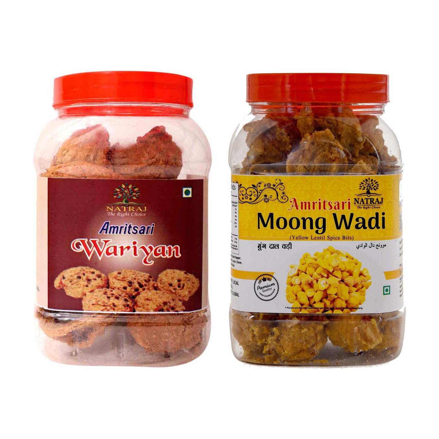 NATRAJ The Right Choice AMRITSARI Urad Dal wadi 250g and Moong Dal Wadi 300g combo Pack Of 2 Fryums