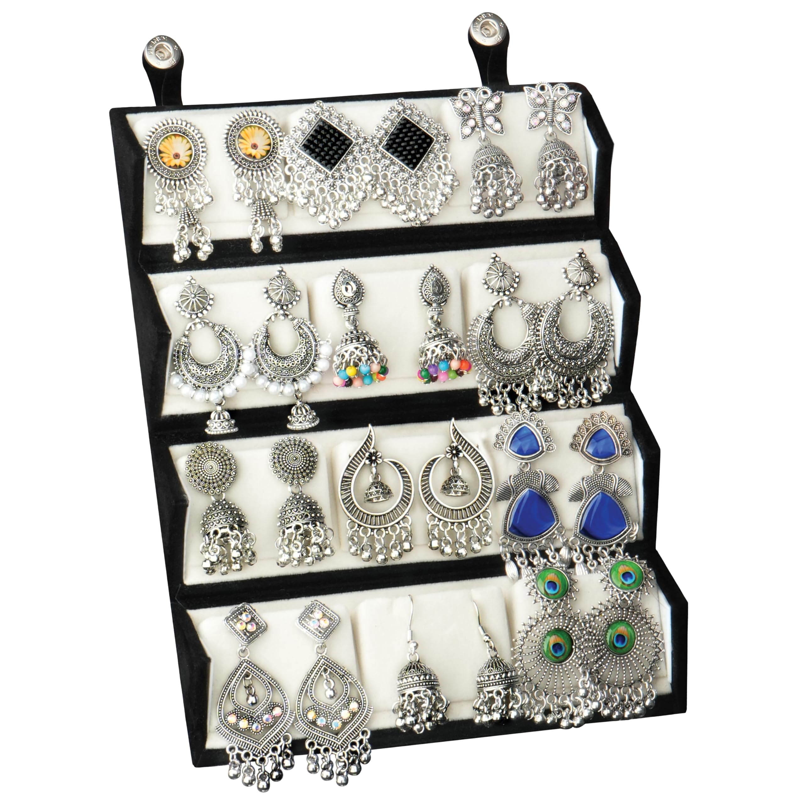 The Wallet Store Ishq-E-Jhumka Oxidized Designer Earrings Set of 12 With Folding Jewelry Box